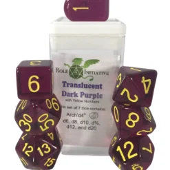 Polyhydral Diceset - 7 Dice: Translucent Dark Purple With Gold Numbers