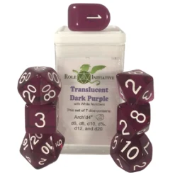 Polyhydral Diceset - 7 Dice: Translucent Dark Purple With White Numbers